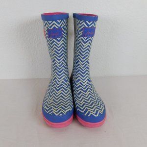 Joules Blue Stripe Pink Sole Mid Height Wellington Rain Boots Women US size 7